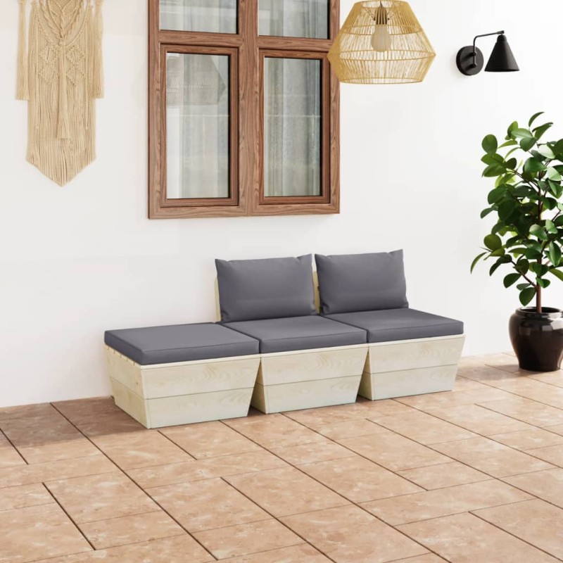 3-tlg. Garten-Sofagarnitur aus Paletten mit Kissen Fichtenholz 3-tlg. Garten-Sofagarnitur aus Paletten mit Kissen Fichtenholz