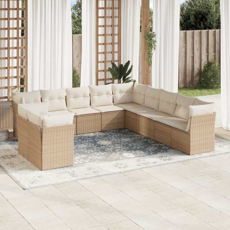 vidaXL 11-tlg. Garten-Sofagarnitur mit Kissen Beige Poly Rattan vidaXL 11-tlg. Garten-Sofagarnitur mit Kissen Beige Poly Rattan