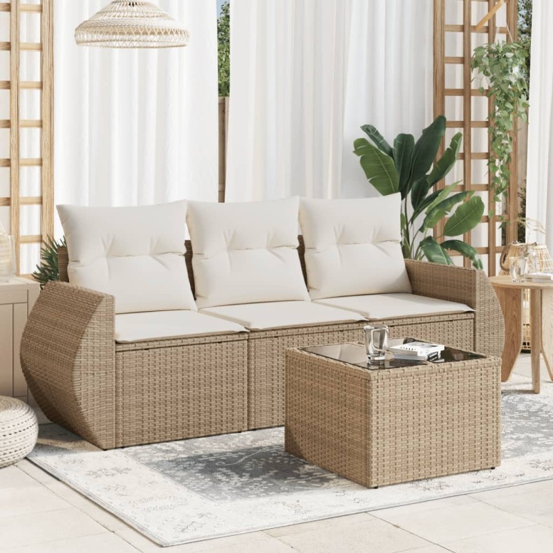vidaXL 4-tlg. Garten-Sofagarnitur mit Kissen Beige Poly Rattan vidaXL 4-tlg. Garten-Sofagarnitur mit Kissen Beige Poly Rattan