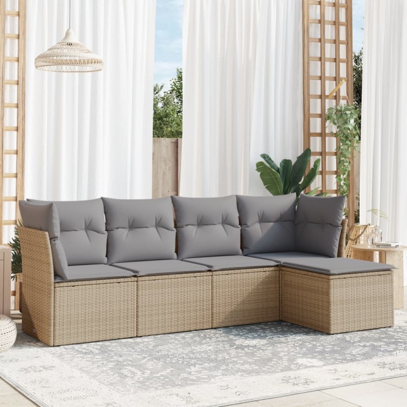 vidaXL 5-tlg. Garten-Sofagarnitur mit Kissen Beige Poly Rattan vidaXL 5-tlg. Garten-Sofagarnitur mit Kissen Beige Poly Rattan