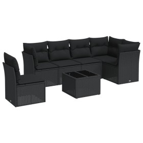 vidaXL 7-tlg. Garten-Sofagarnitur mit Kissen Schwarz Poly Rattan