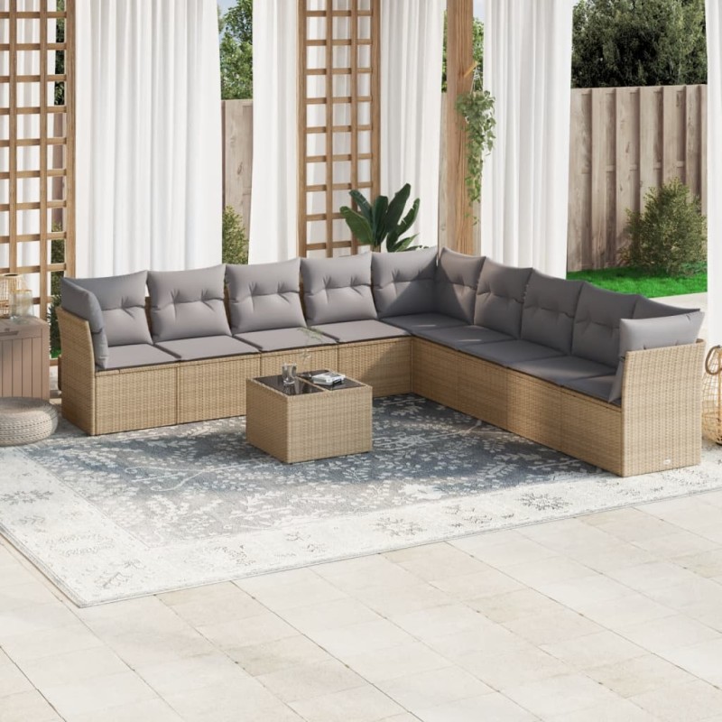 vidaXL 10-tlg. Garten-Sofagarnitur mit Kissen Beige Poly Rattan vidaXL 10-tlg. Garten-Sofagarnitur mit Kissen Beige Poly Rattan