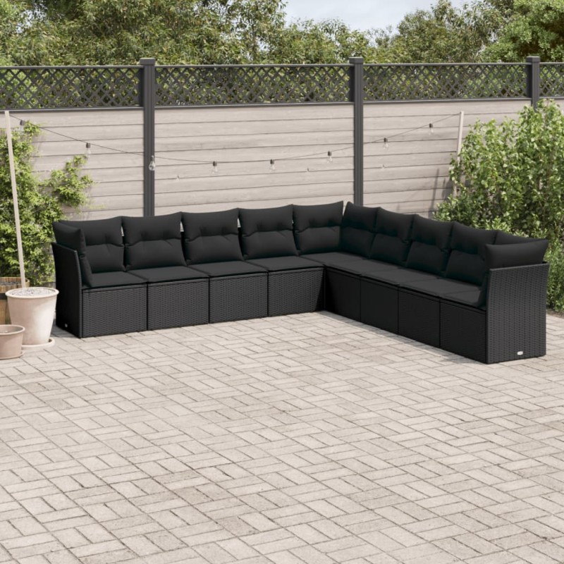 vidaXL 9-tlg. Garten-Sofagarnitur mit Kissen Schwarz Poly Rattan vidaXL 9-tlg. Garten-Sofagarnitur mit Kissen Schwarz Poly Rattan