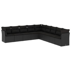 vidaXL 9-tlg. Garten-Sofagarnitur mit Kissen Schwarz Poly Rattan