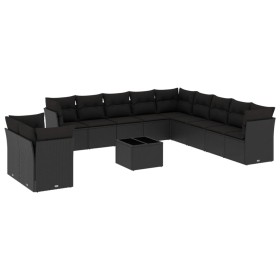 vidaXL 12-tlg. Garten-Sofagarnitur mit Kissen Schwarz Poly Rattan