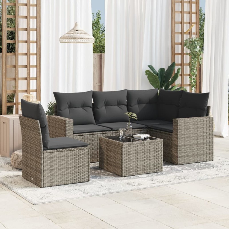 vidaXL 6-tlg. Garten-Sofagarnitur mit Kissen Grau Poly Rattan vidaXL 6-tlg. Garten-Sofagarnitur mit Kissen Grau Poly Rattan