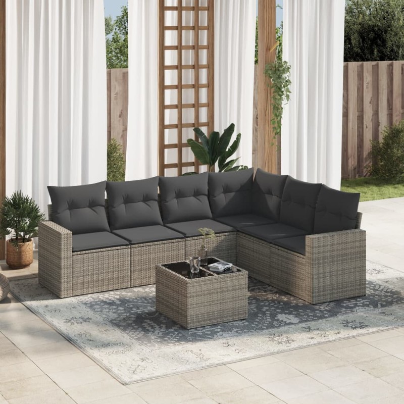 vidaXL 7-tlg. Garten-Sofagarnitur mit Kissen Grau Poly Rattan vidaXL 7-tlg. Garten-Sofagarnitur mit Kissen Grau Poly Rattan