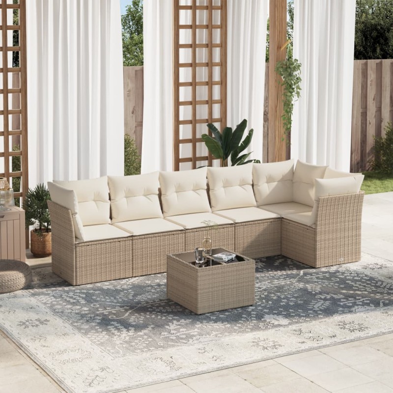 vidaXL 7-tlg. Garten-Sofagarnitur mit Kissen Beige Poly Rattan vidaXL 7-tlg. Garten-Sofagarnitur mit Kissen Beige Poly Rattan