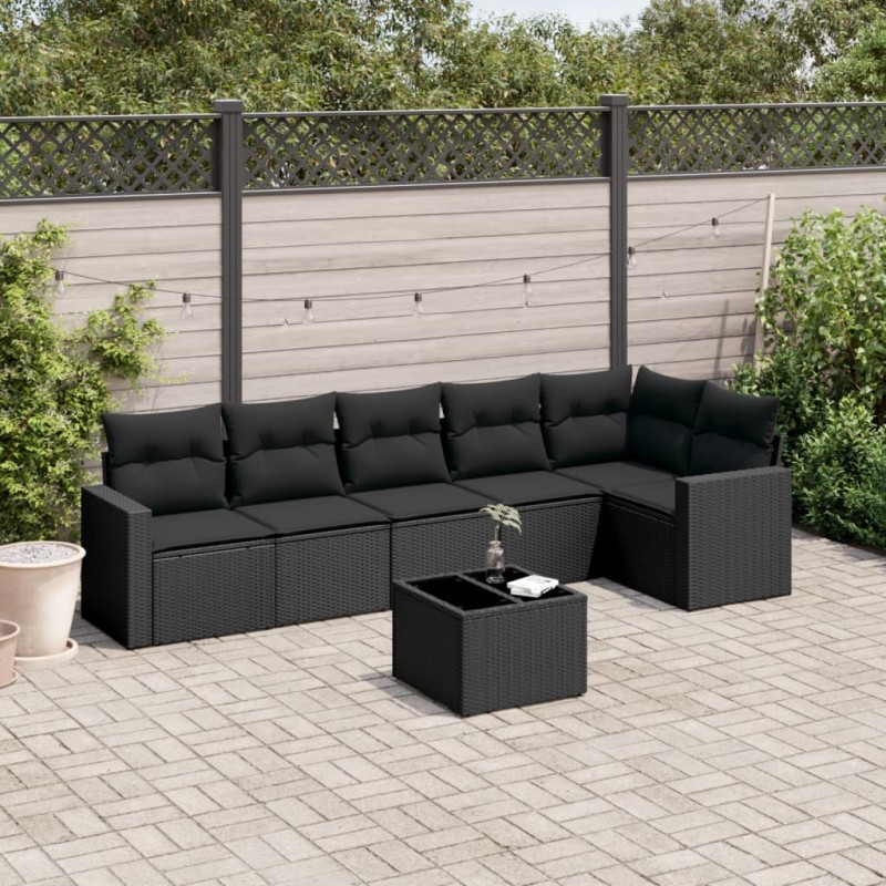 vidaXL 7-tlg. Garten-Sofagarnitur mit Kissen Schwarz Poly Rattan vidaXL 7-tlg. Garten-Sofagarnitur mit Kissen Schwarz Poly Rattan