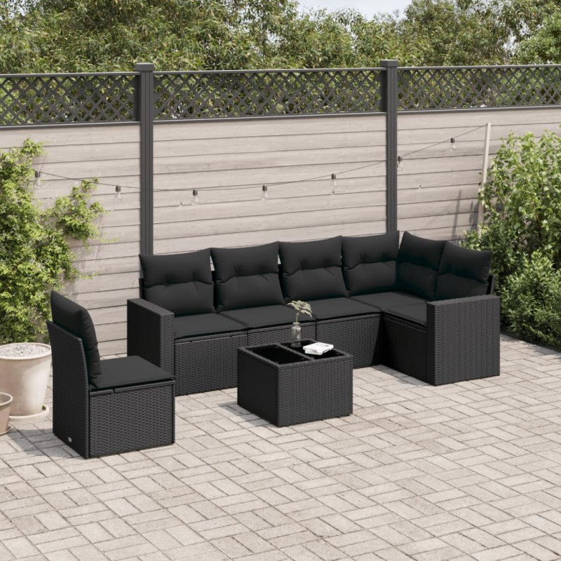 vidaXL 7-tlg. Garten-Sofagarnitur mit Kissen Schwarz Poly Rattan vidaXL 7-tlg. Garten-Sofagarnitur mit Kissen Schwarz Poly Rattan
