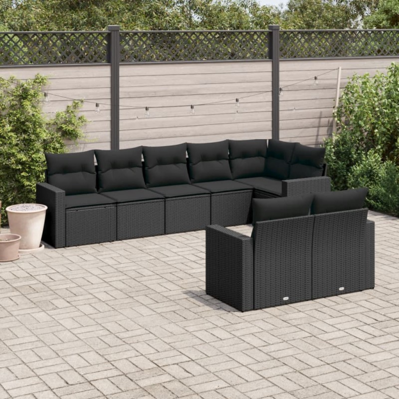 vidaXL 8-tlg. Garten-Sofagarnitur mit Kissen Schwarz Poly Rattan vidaXL 8-tlg. Garten-Sofagarnitur mit Kissen Schwarz Poly Rattan