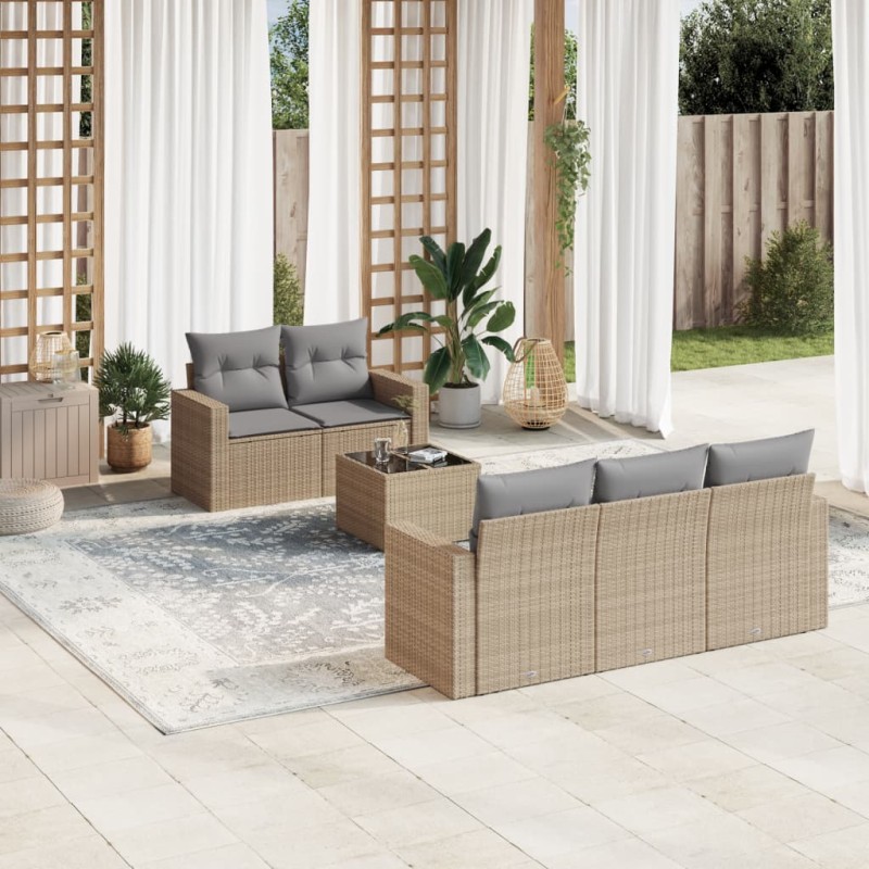 vidaXL 6-tlg. Garten-Sofagarnitur mit Kissen Beige Poly Rattan vidaXL 6-tlg. Garten-Sofagarnitur mit Kissen Beige Poly Rattan