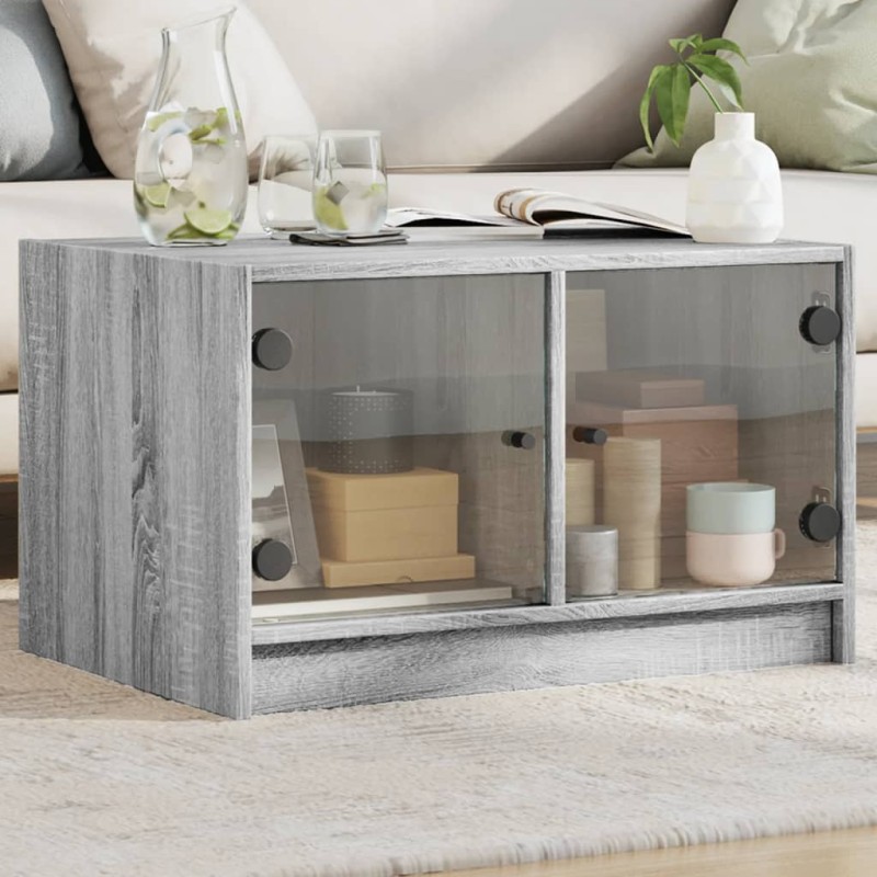 vidaXL Couchtisch mit Glastüren Grau Sonoma 68x50x42 cm vidaXL Couchtisch mit Glastüren Grau Sonoma 68x50x42 cm
