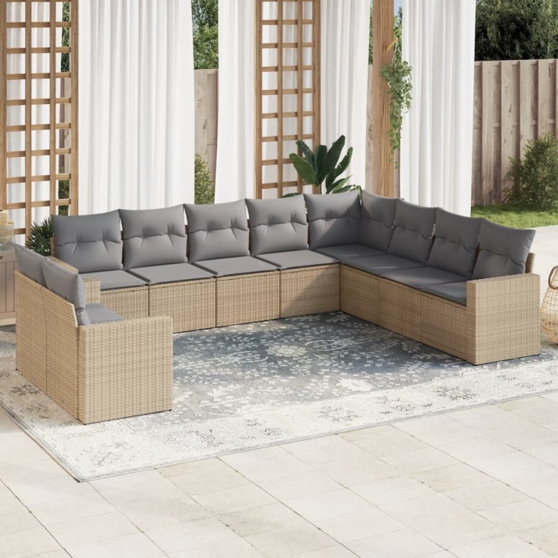 vidaXL 10-tlg. Garten-Sofagarnitur mit Kissen Beige Poly Rattan vidaXL 10-tlg. Garten-Sofagarnitur mit Kissen Beige Poly Rattan