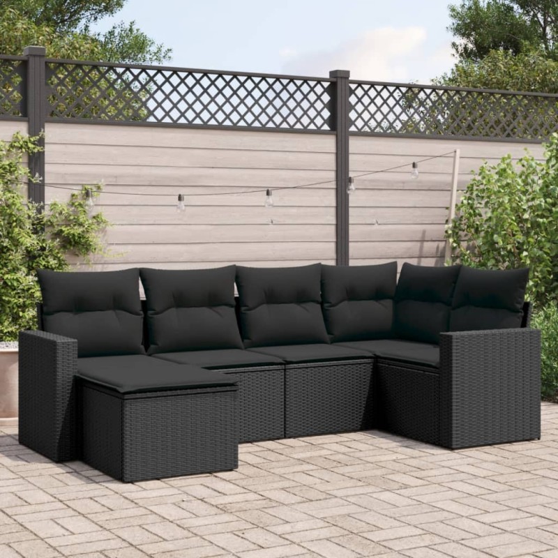 vidaXL 6-tlg. Garten-Sofagarnitur mit Kissen Schwarz Poly Rattan vidaXL 6-tlg. Garten-Sofagarnitur mit Kissen Schwarz Poly Rattan