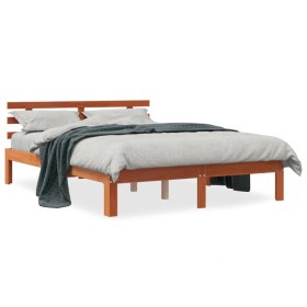 vidaXL Massivholzbett ohne Matratze Wachsbraun 140x200 cm Kiefernholz