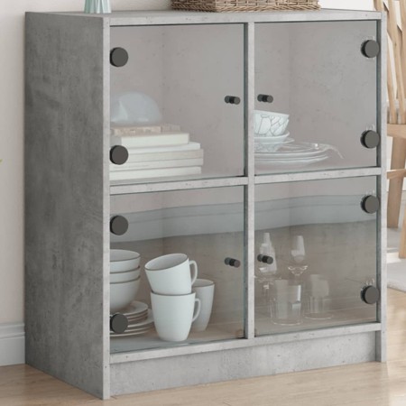 vidaXL Beistellschrank mit Glastüren Betongrau 68x37x75,5 cm
