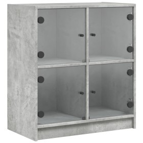 vidaXL Beistellschrank mit Glastüren Betongrau 68x37x75,5 cm