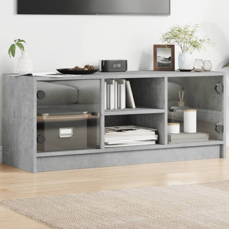 vidaXL TV-Schrank mit Glastüren Betongrau 102x37x42 cm vidaXL TV-Schrank mit Glastüren Betongrau 102x37x42 cm
