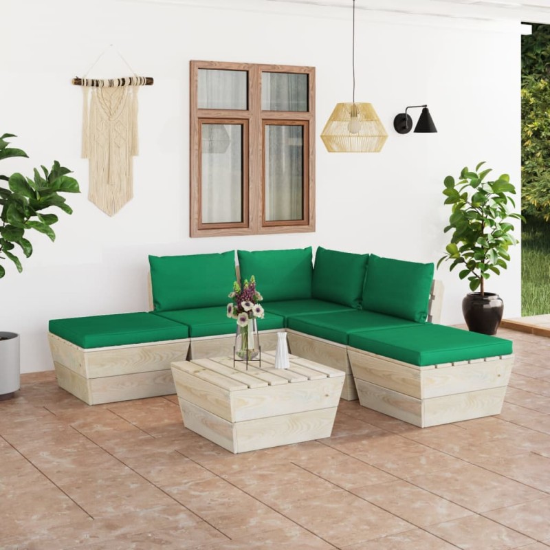 6-tlg. Garten-Sofagarnitur aus Paletten mit Kissen Fichtenholz 6-tlg. Garten-Sofagarnitur aus Paletten mit Kissen Fichtenholz