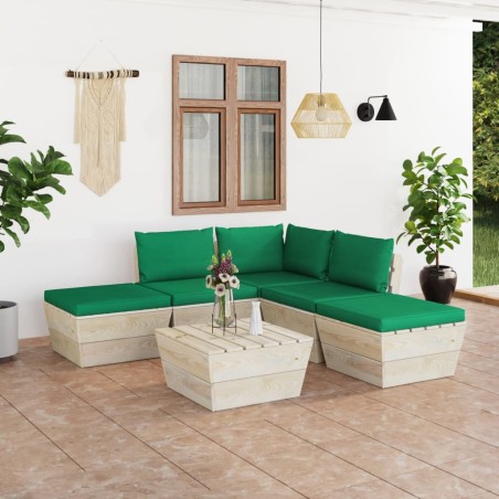 6-tlg. Garten-Sofagarnitur aus Paletten mit Kissen Fichtenholz