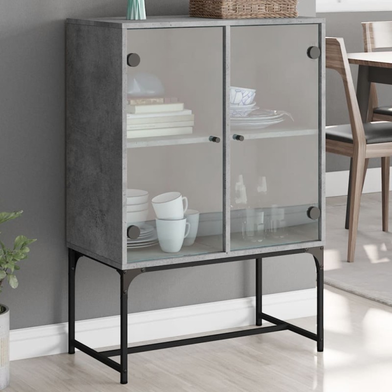 vidaXL Beistellschrank mit Glastüren Betongrau 69x37x100 cm vidaXL Beistellschrank mit Glastüren Betongrau 69x37x100 cm