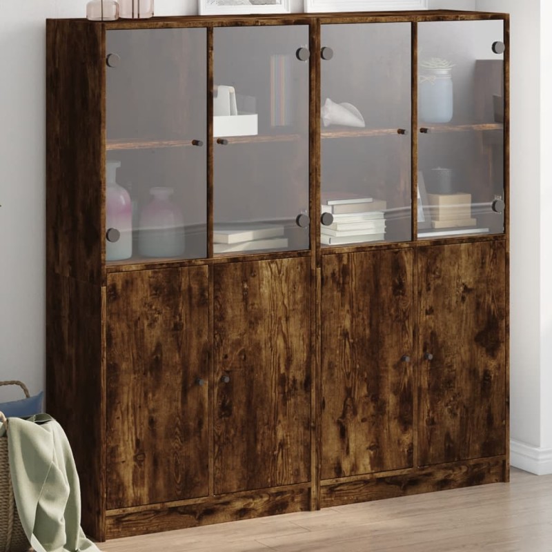 vidaXL Bücherschrank mit Türen Räuchereiche 136x37x142cm Holzwerkstoff vidaXL Bücherschrank mit Türen Räuchereiche 136x37x142cm Holzwerkstoff