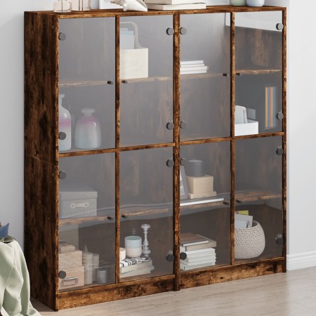 vidaXL Bücherschrank mit Türen Räuchereiche 136x37x142cm Holzwerkstoff