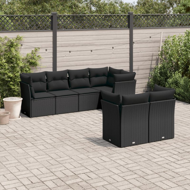 vidaXL 7-tlg. Garten-Sofagarnitur mit Kissen Schwarz Poly Rattan vidaXL 7-tlg. Garten-Sofagarnitur mit Kissen Schwarz Poly Rattan
