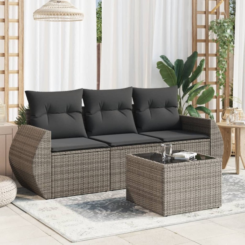 vidaXL 4-tlg. Garten-Sofagarnitur mit Kissen Grau Poly Rattan vidaXL 4-tlg. Garten-Sofagarnitur mit Kissen Grau Poly Rattan