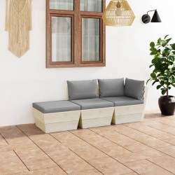 3-tlg. Garten-Sofagarnitur aus Paletten mit Kissen Fichtenholz