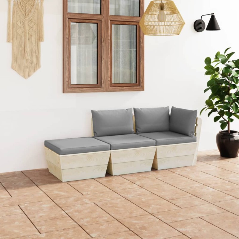 3-tlg. Garten-Sofagarnitur aus Paletten mit Kissen Fichtenholz 3-tlg. Garten-Sofagarnitur aus Paletten mit Kissen Fichtenholz