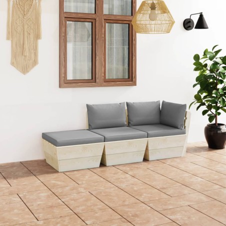 3-tlg. Garten-Sofagarnitur aus Paletten mit Kissen Fichtenholz