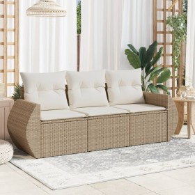 vidaXL 3-tlg. Garten-Sofagarnitur mit Kissen Beige Poly Rattan