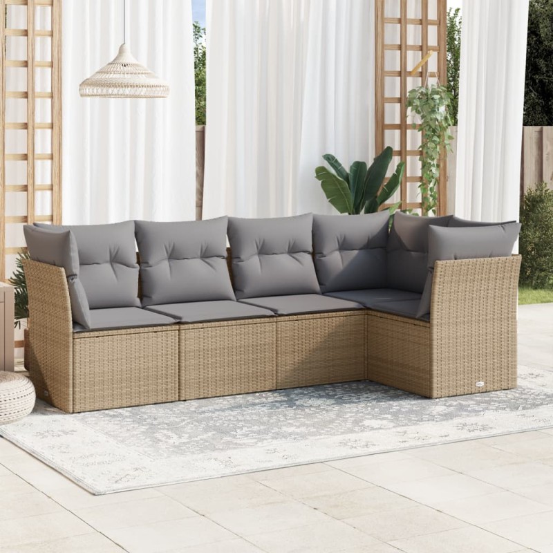 vidaXL 5-tlg. Garten-Sofagarnitur mit Kissen Beige Poly Rattan vidaXL 5-tlg. Garten-Sofagarnitur mit Kissen Beige Poly Rattan