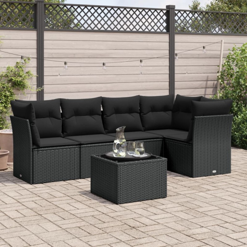 vidaXL 6-tlg. Garten-Sofagarnitur mit Kissen Schwarz Poly Rattan vidaXL 6-tlg. Garten-Sofagarnitur mit Kissen Schwarz Poly Rattan