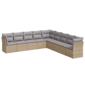 vidaXL 9-tlg. Garten-Sofagarnitur mit Kissen Beige Poly Rattan