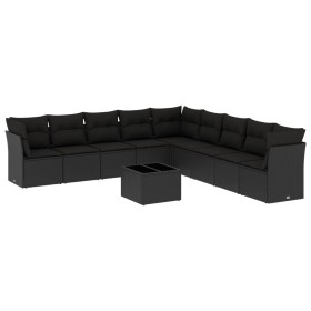 vidaXL 10-tlg. Garten-Sofagarnitur mit Kissen Schwarz Poly Rattan