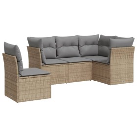 vidaXL 5-tlg. Garten-Sofagarnitur mit Kissen Beige Poly Rattan