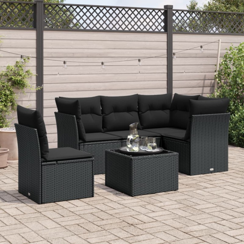 vidaXL 6-tlg. Garten-Sofagarnitur mit Kissen Schwarz Poly Rattan vidaXL 6-tlg. Garten-Sofagarnitur mit Kissen Schwarz Poly Rattan