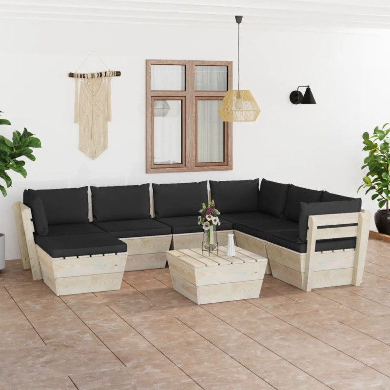 8-tlg. Garten-Sofagarnitur aus Paletten mit Kissen Fichtenholz 8-tlg. Garten-Sofagarnitur aus Paletten mit Kissen Fichtenholz