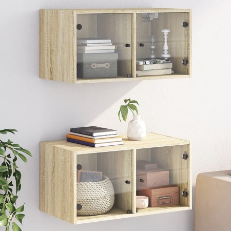 vidaXL Wandschränke mit Glastüren 2 Stk. Sonoma-Eiche 68,5x37x35 cm