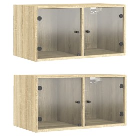 vidaXL Wandschränke mit Glastüren 2 Stk. Sonoma-Eiche 68,5x37x35 cm