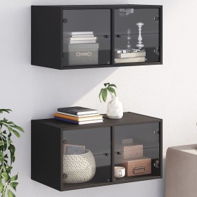 vidaXL Wandschränke mit Glastüren 2 Stk. Schwarz 68,5x37x35 cm