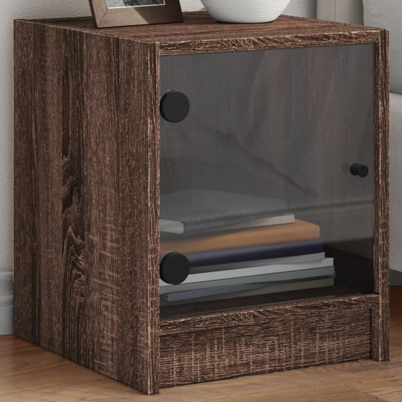 vidaXL Nachttisch mit Glastür Braun Eichen-Optik 35x37x42 cm vidaXL Nachttisch mit Glastür Braun Eichen-Optik 35x37x42 cm
