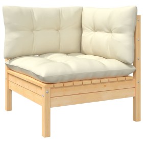 vidaXL Garten-Ecksofa mit Kissen in Creme Massivholz Kiefer