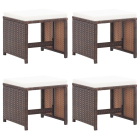 vidaXL Gartenhocker 4 Stk. mit Kissen Braun Poly Rattan
