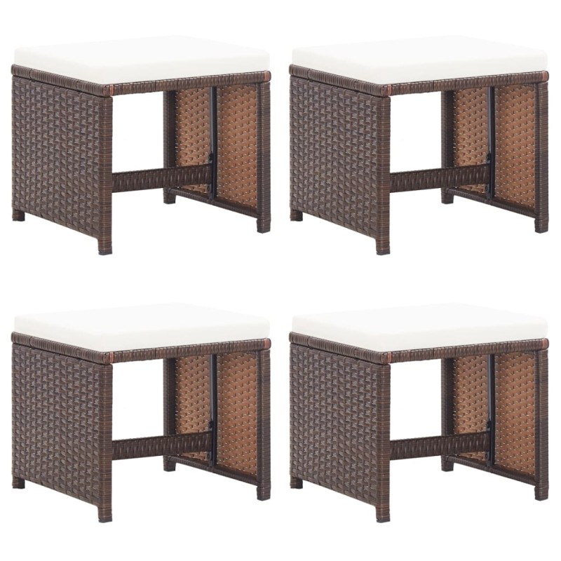 vidaXL Gartenhocker 4 Stk. mit Kissen Braun Poly Rattan vidaXL Gartenhocker 4 Stk. mit Kissen Braun Poly Rattan