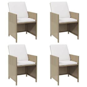 vidaXL Garten-Essstühle mit Kissen 4 Stk. Beige Poly Rattan