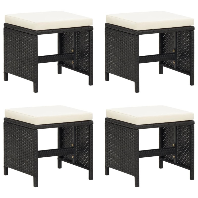 vidaXL Gartenhocker 4 Stk. mit Kissen Schwarz Poly Rattan vidaXL Gartenhocker 4 Stk. mit Kissen Schwarz Poly Rattan